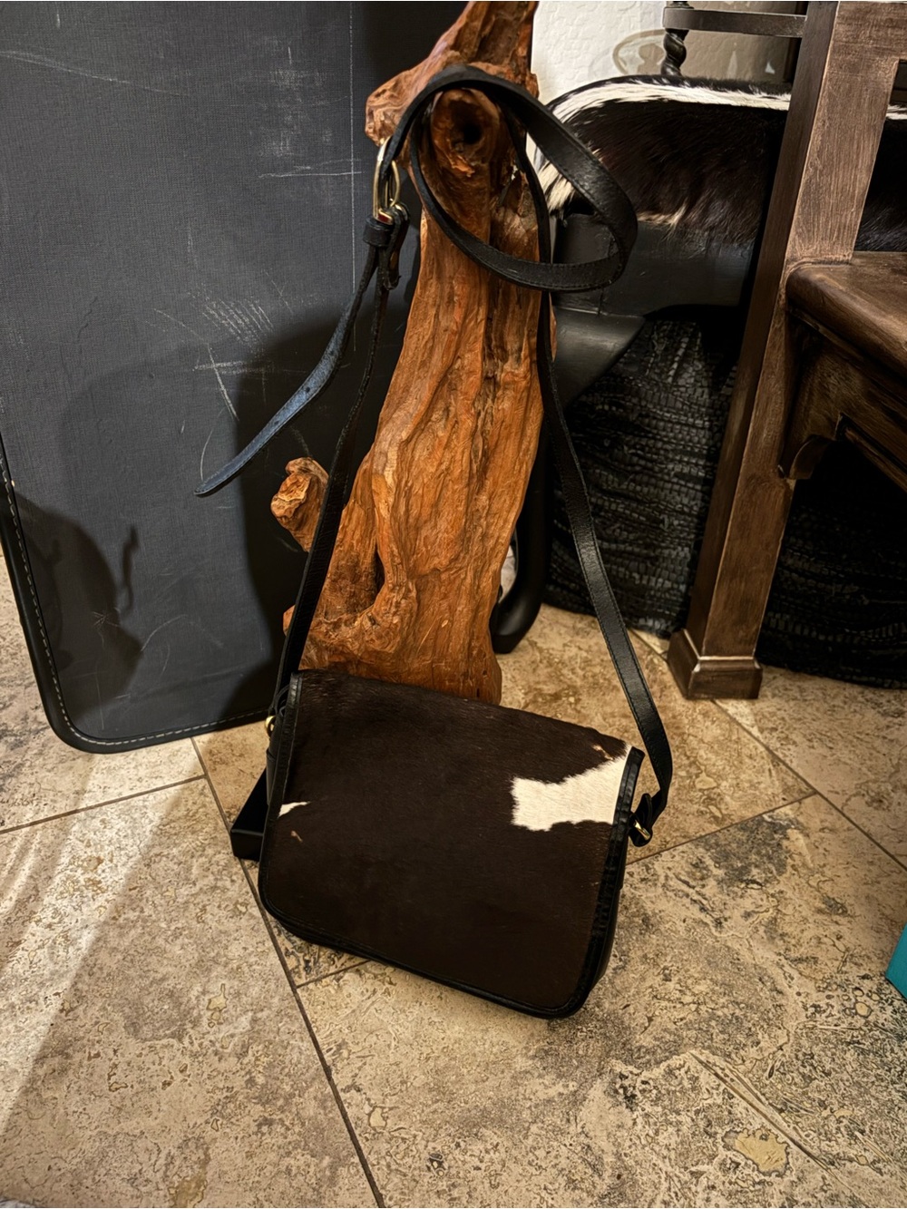 Joan & David Black and Brown Cowhide Messenger Bag